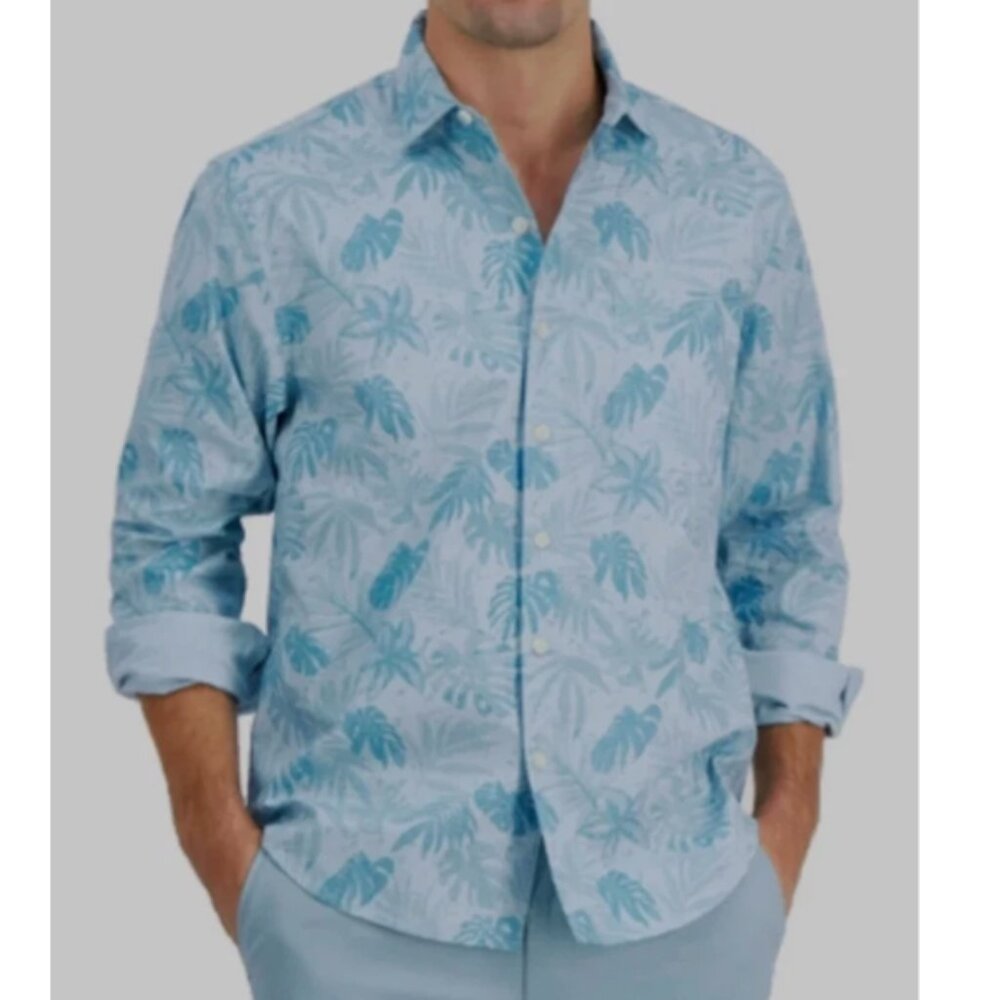 Tommy Bahama Mens Digital Palms Printed Shirt in Mosaic Blue Size L